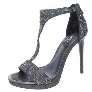 DKNY Dris T-Strap Stilletos Rhinestone Gunmetal Pumps